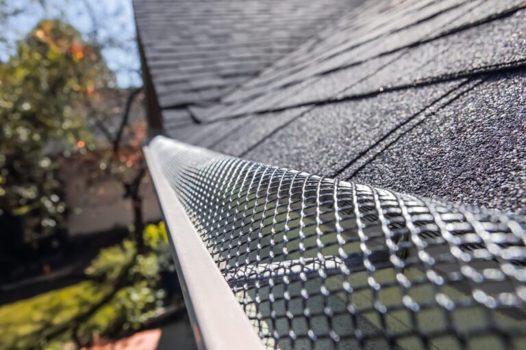 Mesh gutter guard installed over a residential rain gutter.