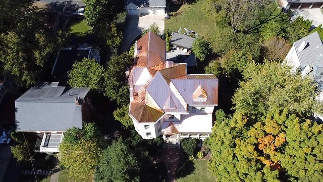 aerial view of a fresh metal roof installation in lexington, kentucky